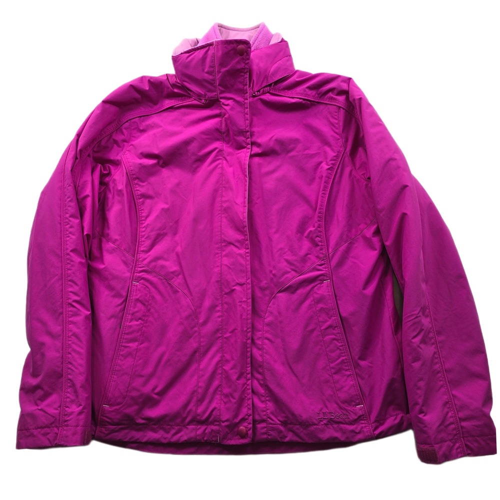 LL Bean 3-in-1 Interchange‎ Jacket Womens Medium Pink Nylon Shell Fleece Liner